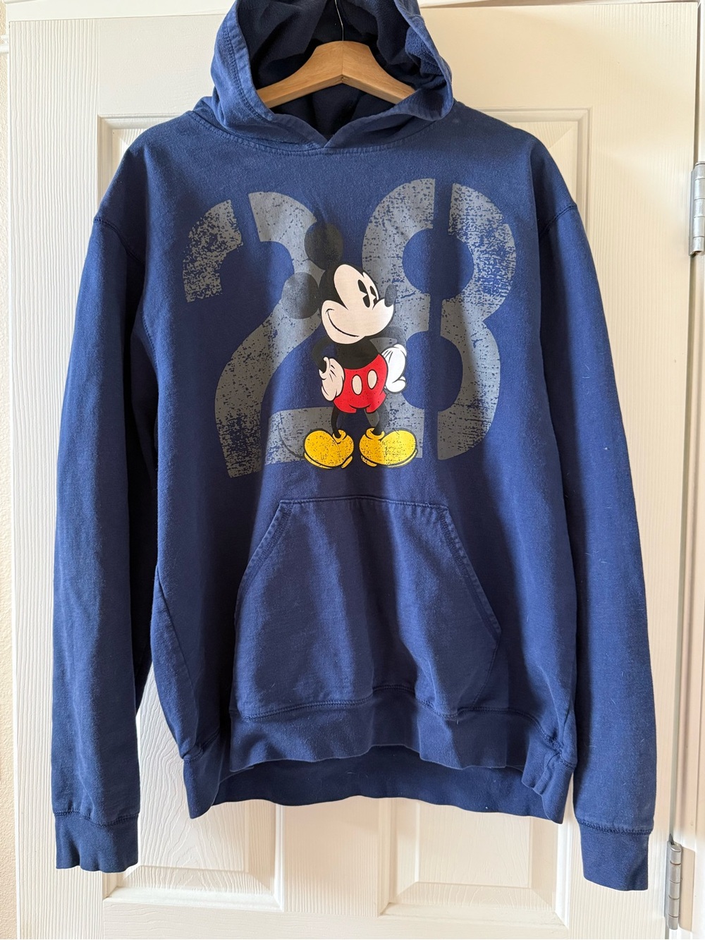 Disney Men's Navy Crewneck Sweatshirt with Mickey Mouse '28' Graphic